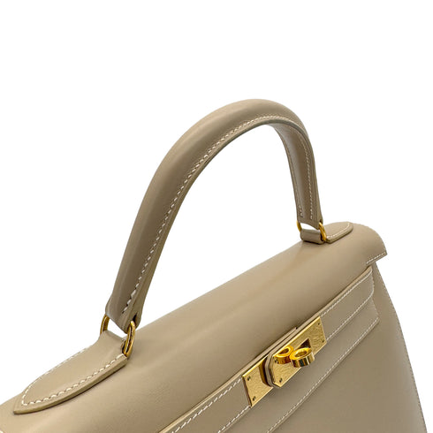 HERMES KELLY 28 SELLIER GRIS TOURTERELLE BOXCALF HAND SHOULDER BAG □B GHW 90288062 - PURPOSE