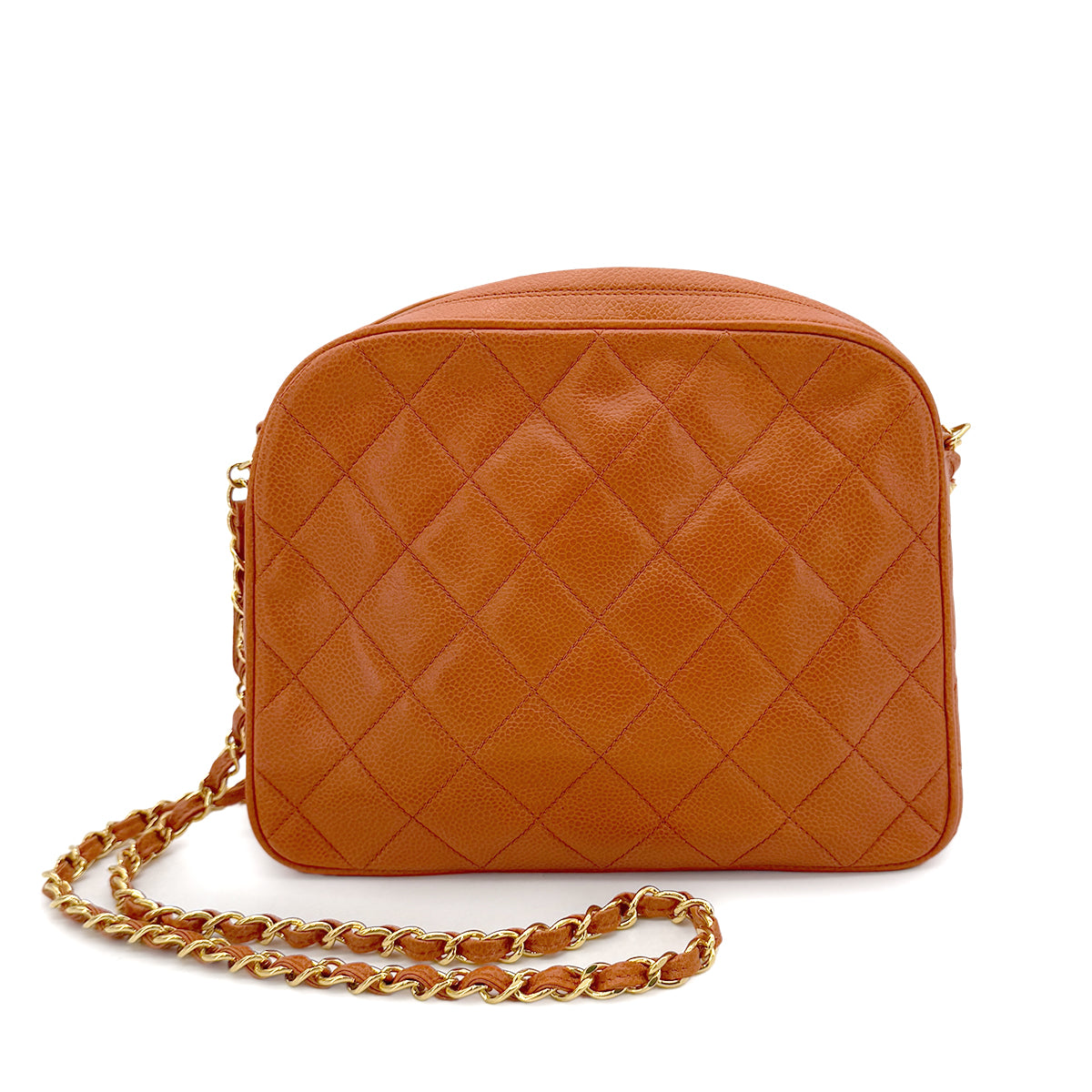 CHANEL VINTAGE MATELASSE CHAIN SHOULDER BAG ORANGE CAVIAR SKIN 90288064
