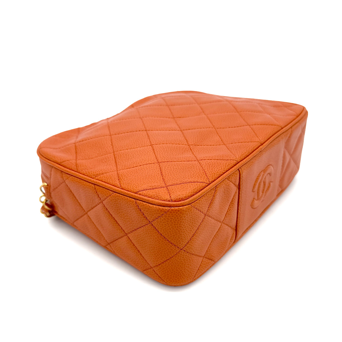 CHANEL VINTAGE MATELASSE CHAIN SHOULDER BAG ORANGE CAVIAR SKIN 90288064