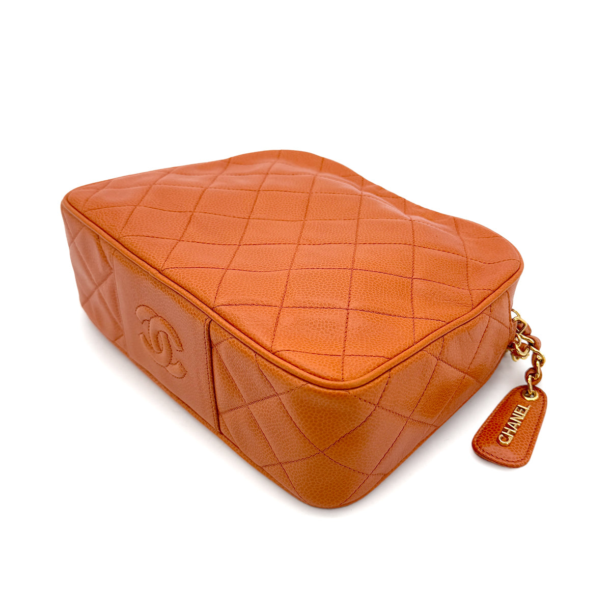 CHANEL VINTAGE MATELASSE CHAIN SHOULDER BAG ORANGE CAVIAR SKIN 90288064