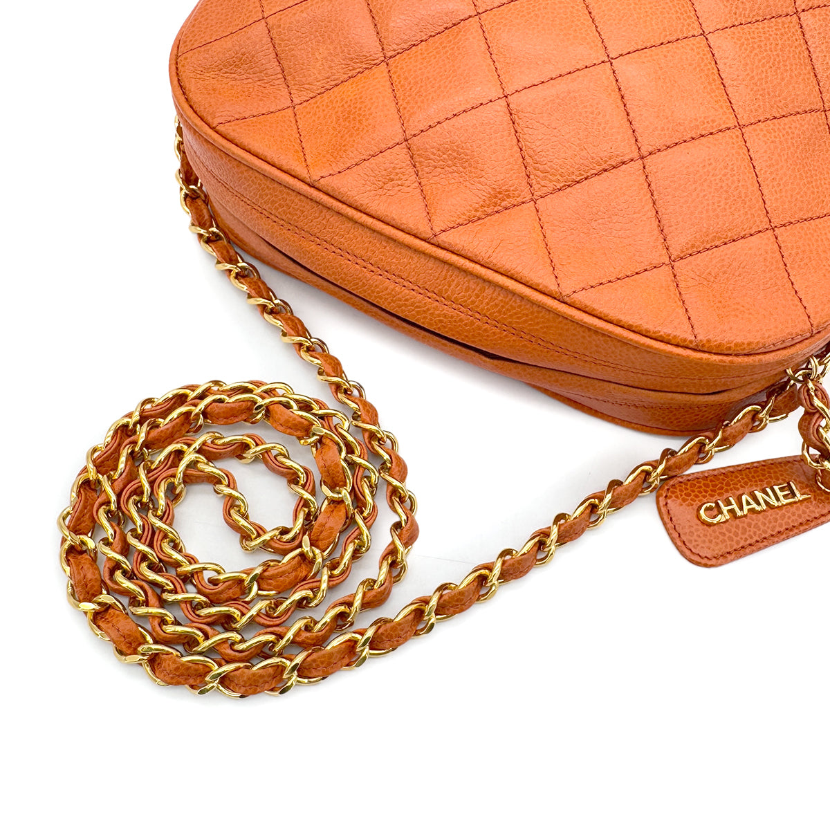 CHANEL VINTAGE MATELASSE CHAIN SHOULDER BAG ORANGE CAVIAR SKIN 90288064