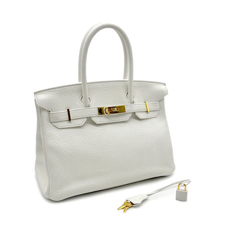 HERMES BIRKIN 30 WHITE TAURILLON CLEMENCE HAND BAG A GHW 90288066 - PURPOSE