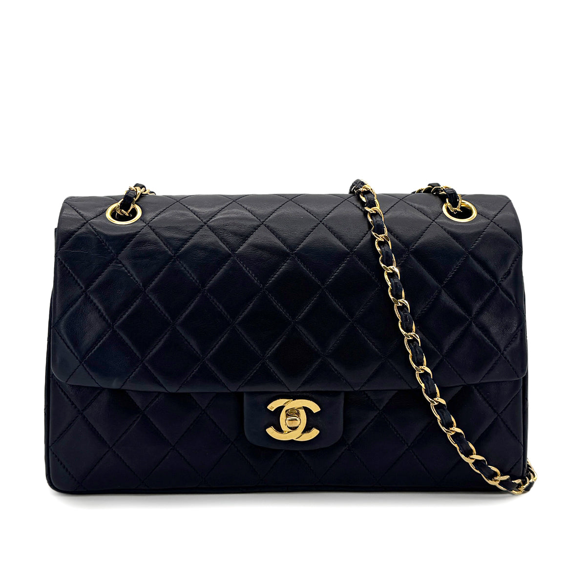 CHANEL VINTAGE MATELASSE CHAIN SHOULDER BAG NAVY LAMB SKIN 90288067