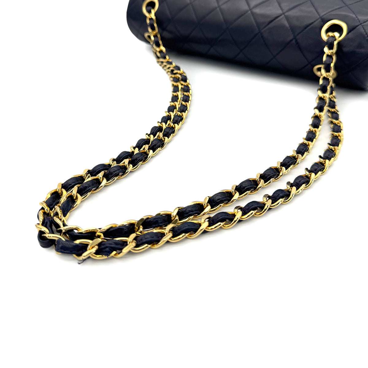 CHANEL VINTAGE MATELASSE CHAIN SHOULDER BAG NAVY LAMB SKIN 90288067