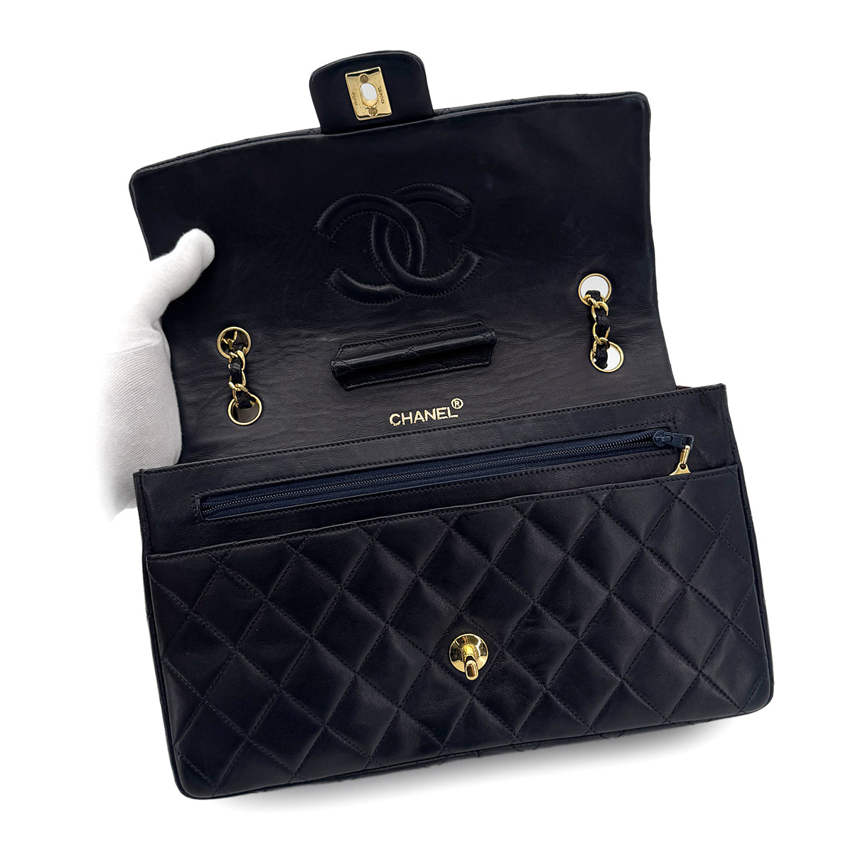 CHANEL VINTAGE MATELASSE CHAIN SHOULDER BAG NAVY LAMB SKIN 90288067