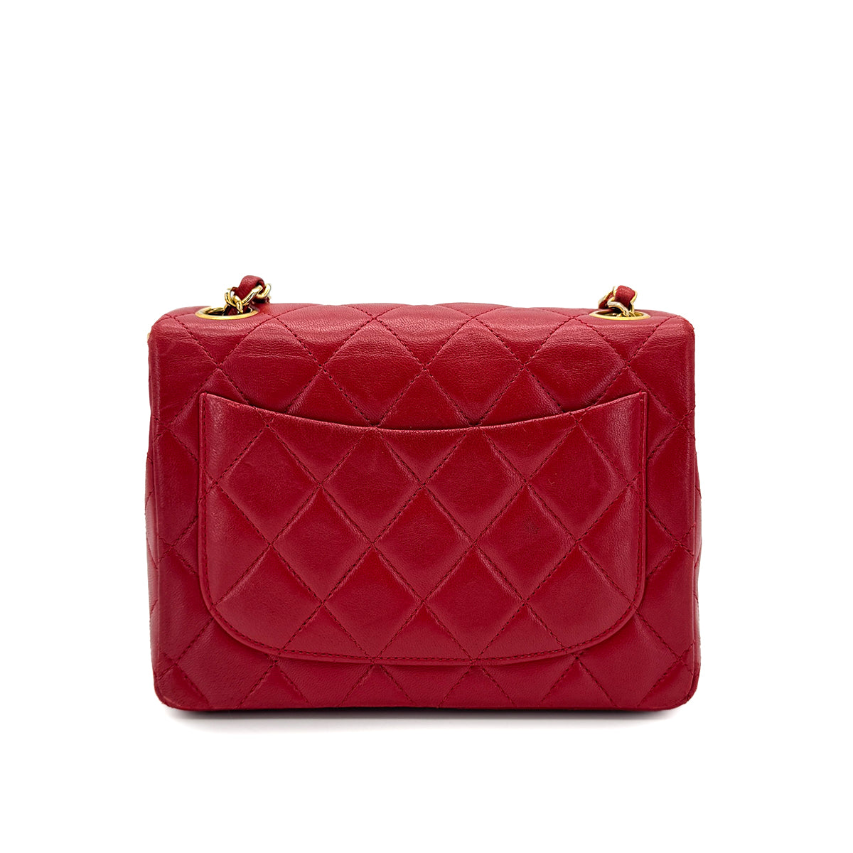 CHANEL VINTAGE MINI MATELASSE CHAIN SHOULDER BAG RED LAMB SKIN 90288069