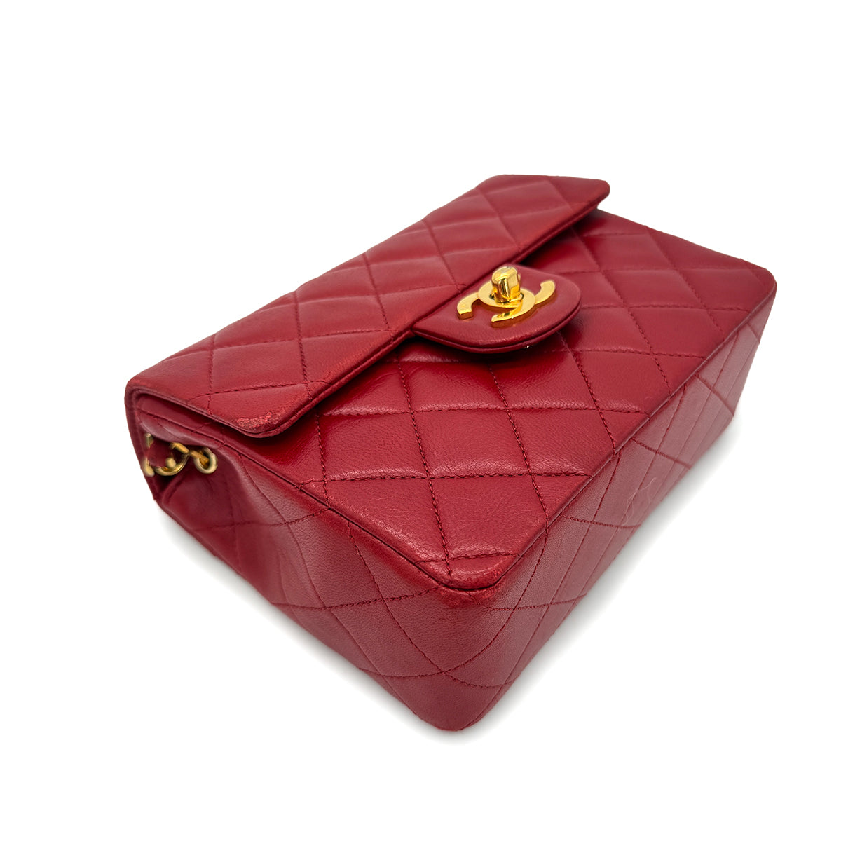 CHANEL VINTAGE MINI MATELASSE CHAIN SHOULDER BAG RED LAMB SKIN 90288069