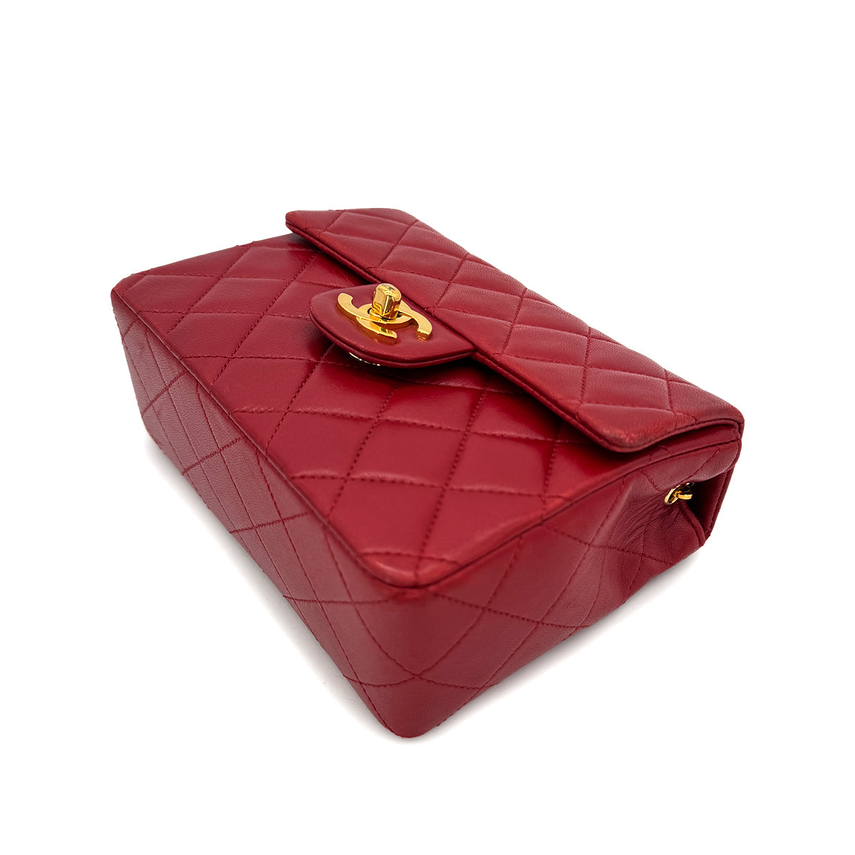 CHANEL VINTAGE MINI MATELASSE CHAIN SHOULDER BAG RED LAMB SKIN 90288069
