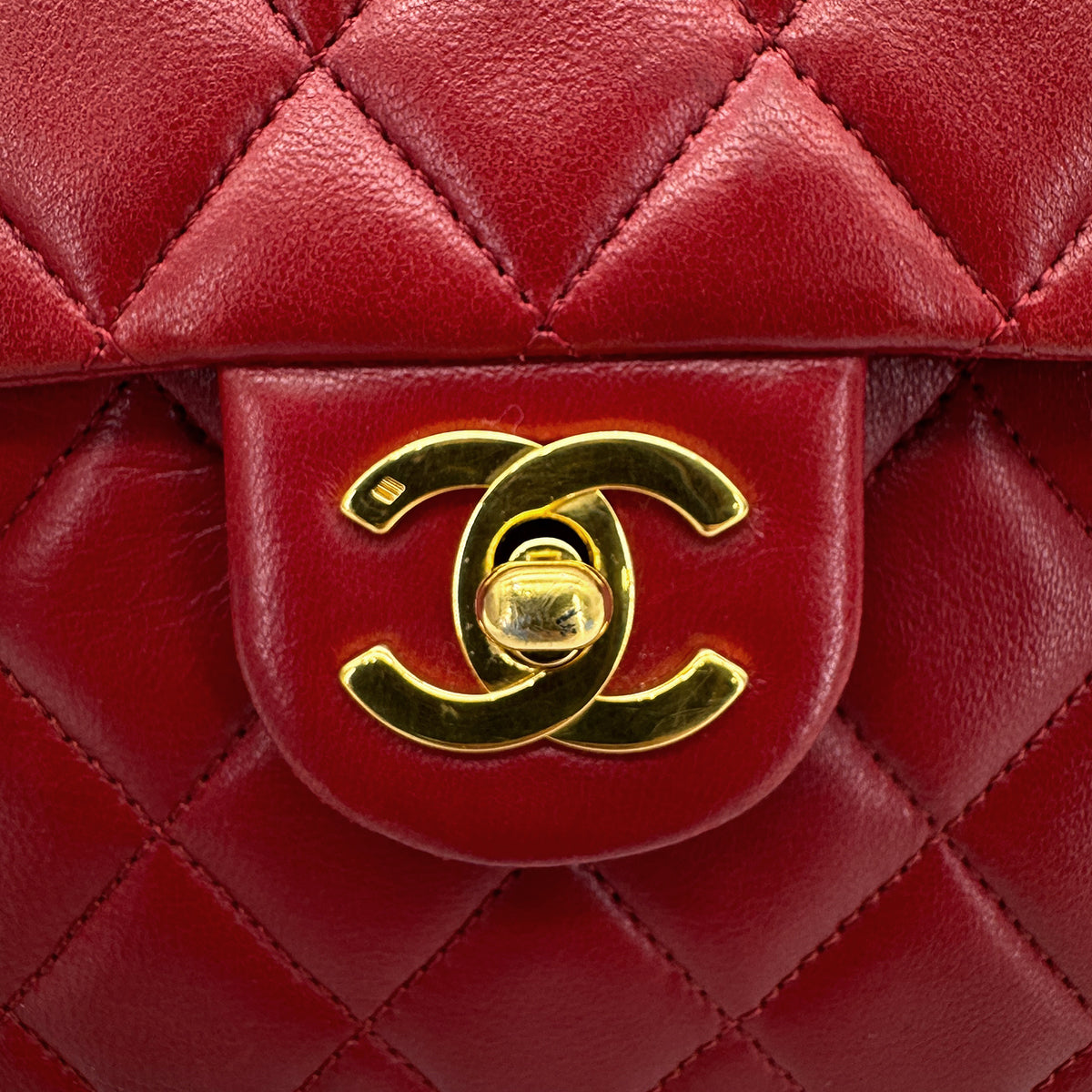 CHANEL VINTAGE MINI MATELASSE CHAIN SHOULDER BAG RED LAMB SKIN 90288069