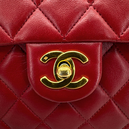 CHANEL VINTAGE MINI MATELASSE CHAIN SHOULDER BAG RED LAMB SKIN 90288069 - PURPOSE