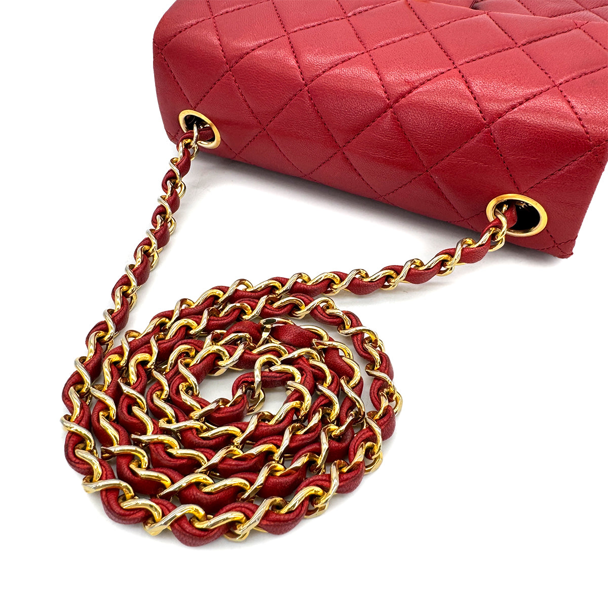 CHANEL VINTAGE MINI MATELASSE CHAIN SHOULDER BAG RED LAMB SKIN 90288069