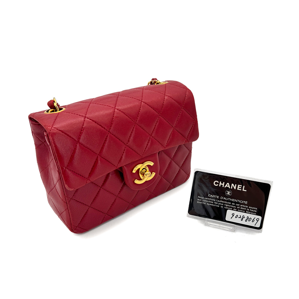 CHANEL VINTAGE MINI MATELASSE CHAIN SHOULDER BAG RED LAMB SKIN 90288069