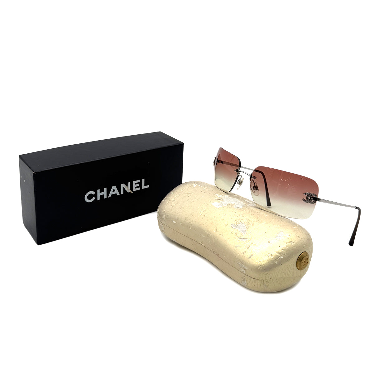 CHANEL VINTAGE SUNGLASSES COCOMARK RHINESTONE ORANGE EYEWEAR 90288475