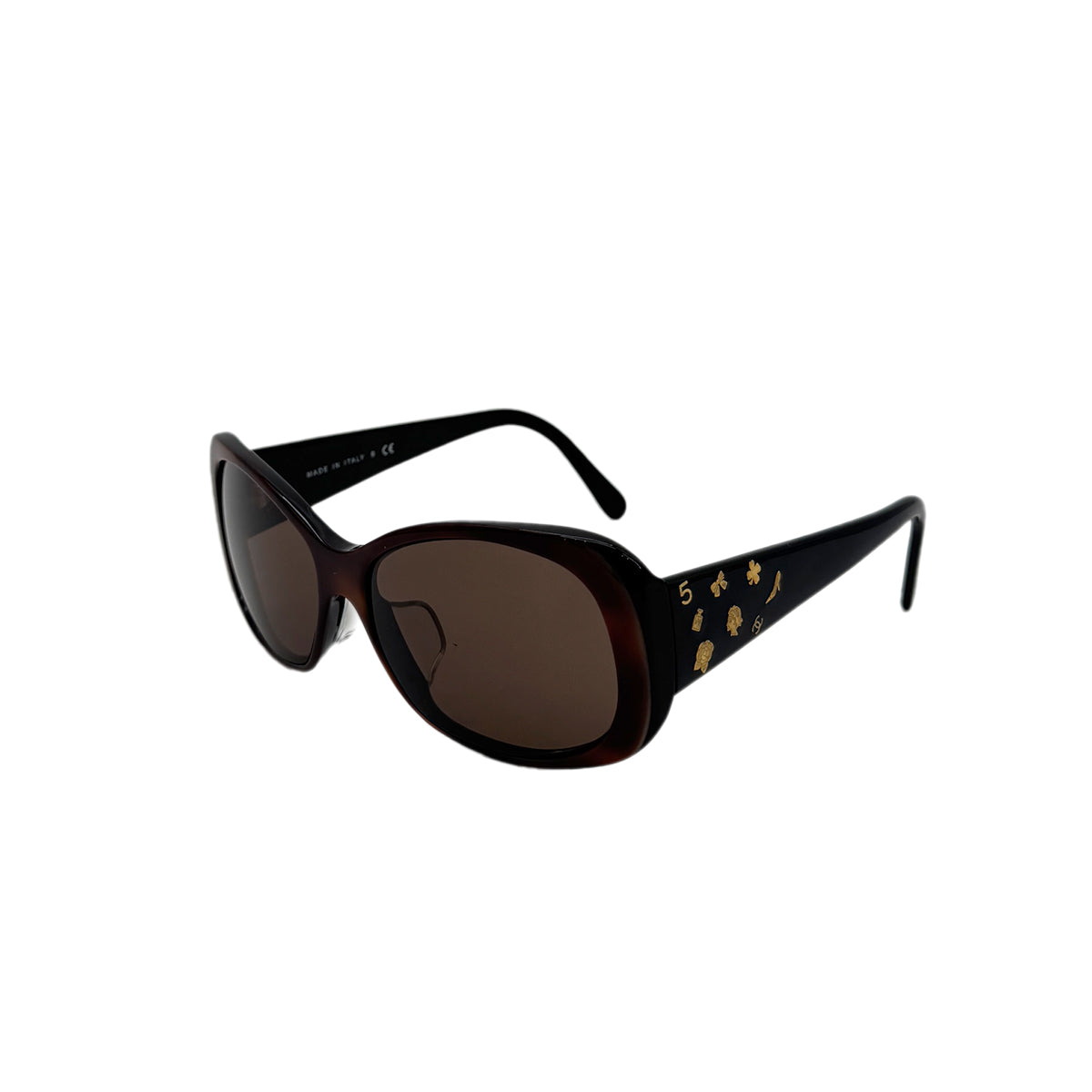CHANEL VINTAGE SUNGLASSES ICON MOTIF COCOMARK BROWN BLACK EYEWEAR 90288476