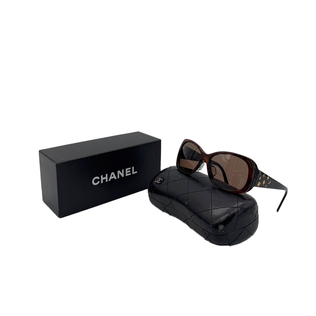 CHANEL VINTAGE SUNGLASSES ICON MOTIF COCOMARK BROWN BLACK EYEWEAR 90288476