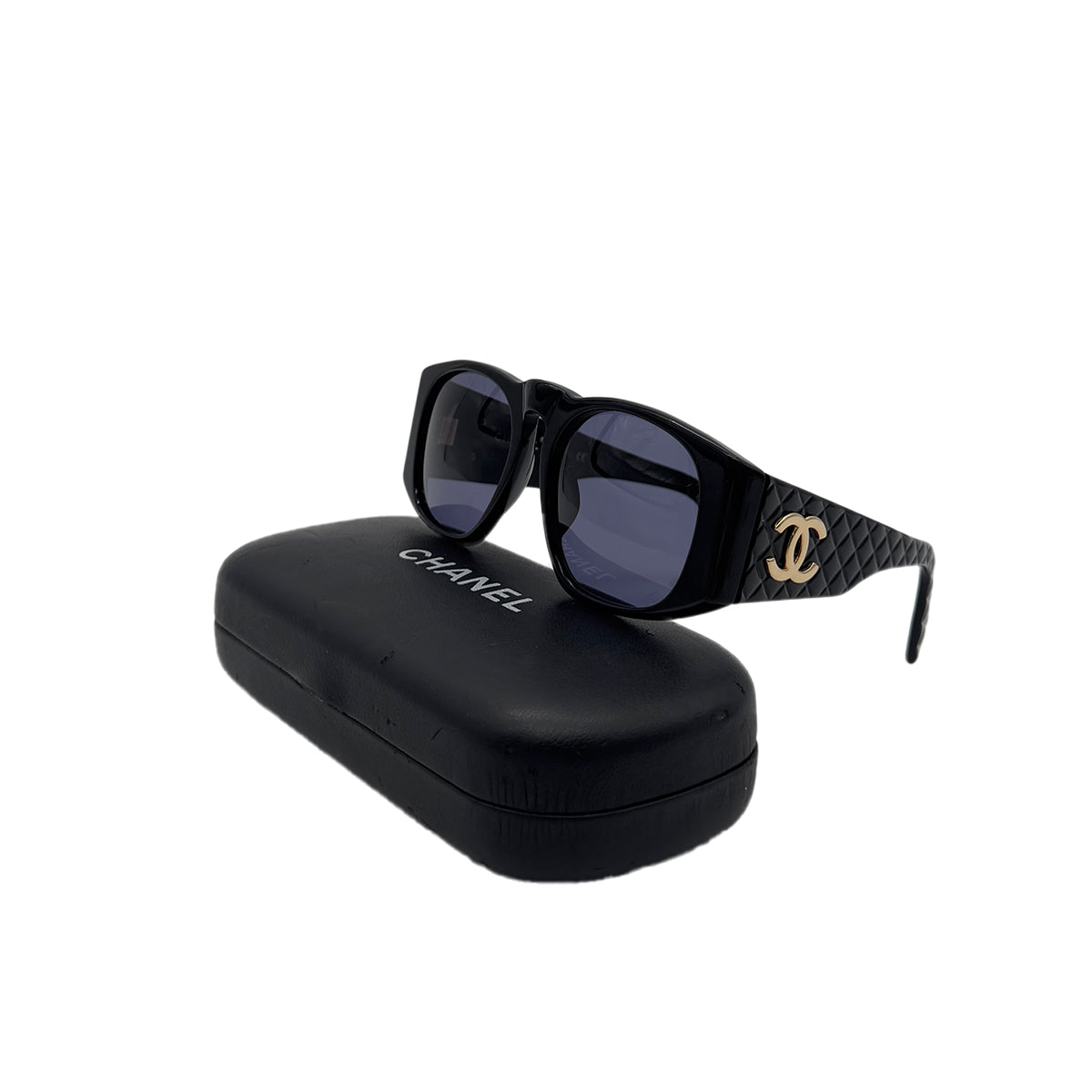 CHANEL VINTAGE SUNGLASSES COCOMARK MATELASSE BLACK EYEWEAR 90288477