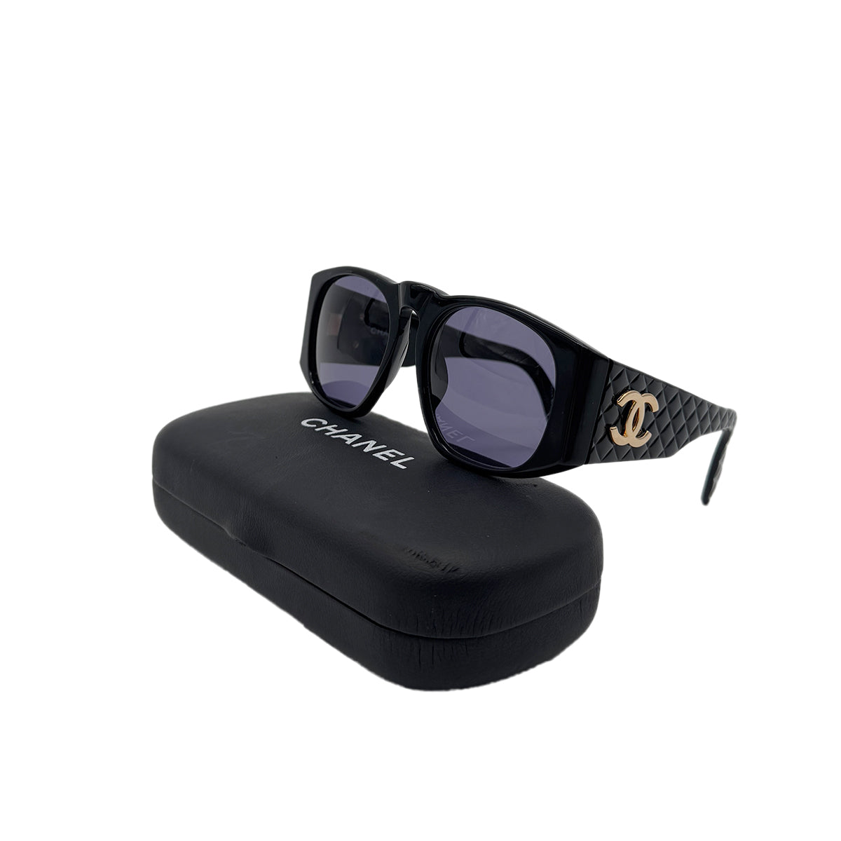 CHANEL VINTAGE SUNGLASSES COCOMARK MATELASSE BLACK EYEWEAR 90288482