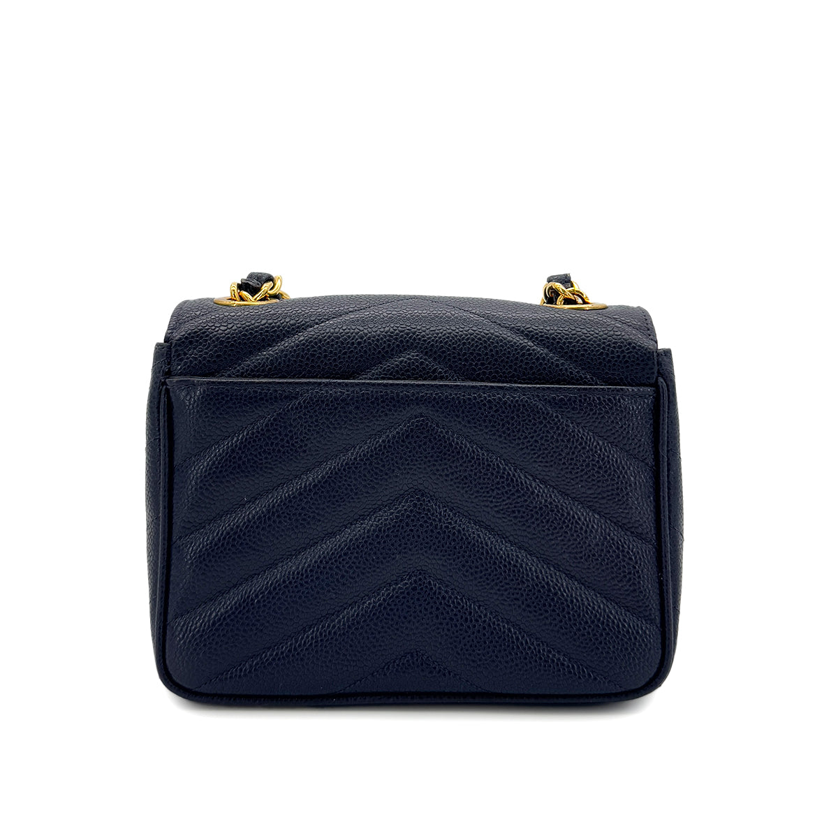 CHANEL VINTAGE CHEVRON V STITCH CHAIN SHOULDER BAG NAVY CAVIAR SKIN 90288483