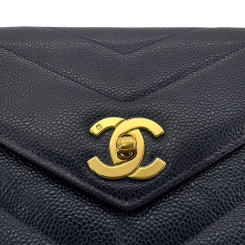 CHANEL VINTAGE CHEVRON V STITCH CHAIN SHOULDER BAG NAVY CAVIAR SKIN 90288483 - PURPOSE