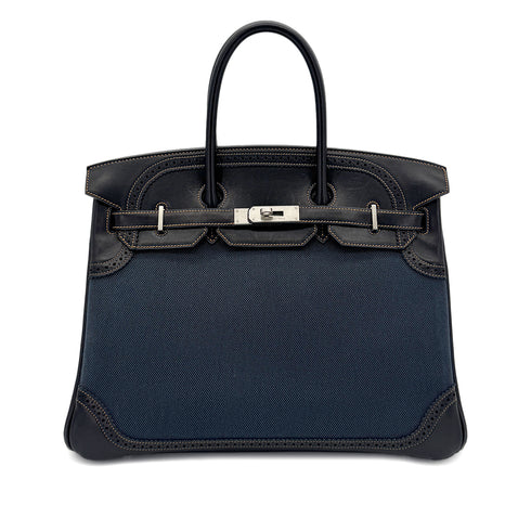 HERMES BIRKIN 35 GHILLIES BLACK DENIM FONC EVERCALF TOILE H HAND BAG □P SHW 90288489 - PURPOSE