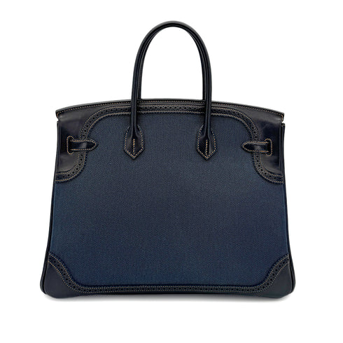 HERMES BIRKIN 35 GHILLIES BLACK DENIM FONC EVERCALF TOILE H HAND BAG □P SHW 90288489 - PURPOSE