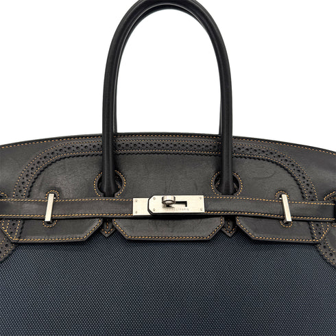 HERMES BIRKIN 35 GHILLIES BLACK DENIM FONC EVERCALF TOILE H HAND BAG □P SHW 90288489 - PURPOSE