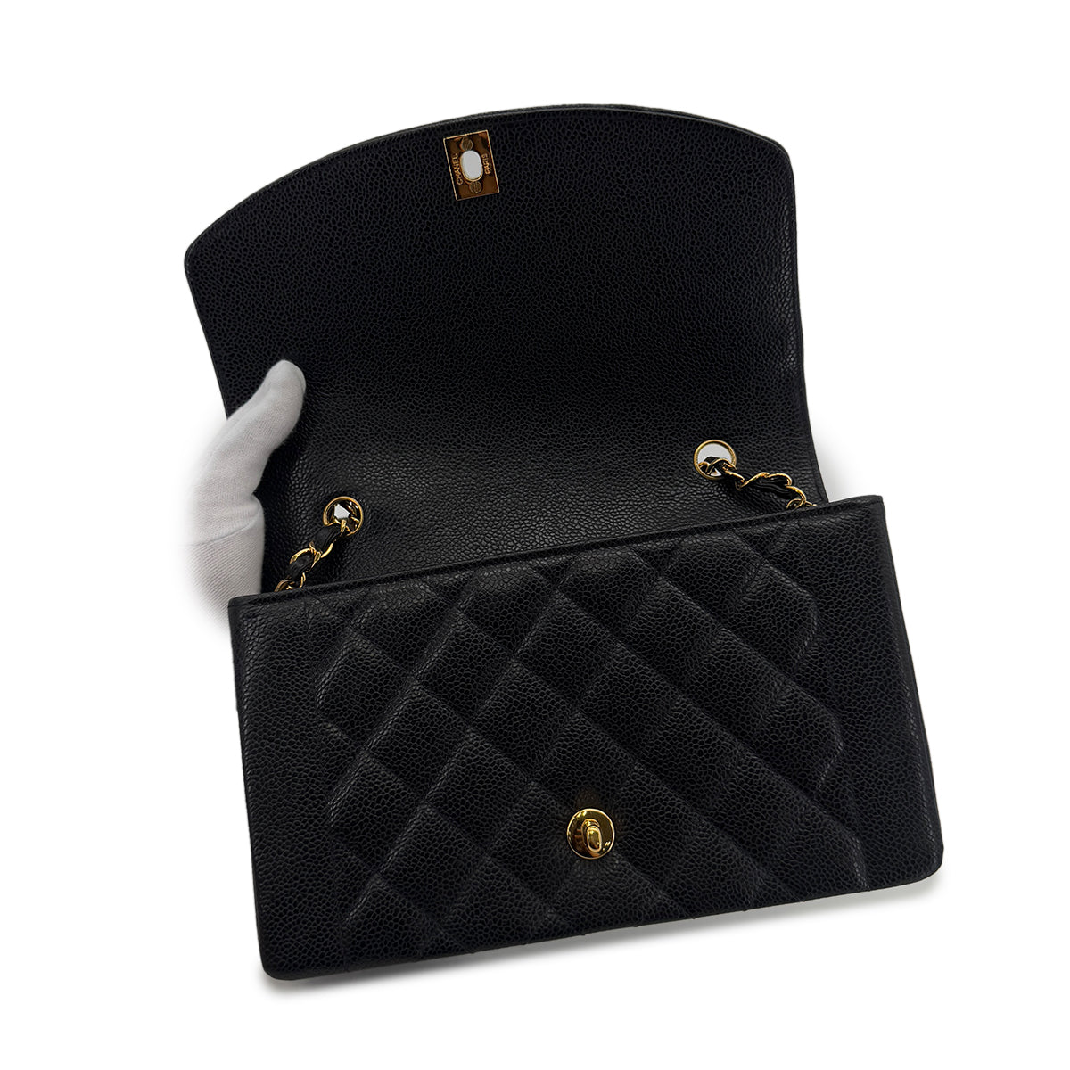 CHANEL VINTAGE DIANA MEDIUM CHAIN SHOULDER BAG BLACK CAVIAR SKIN 90288493