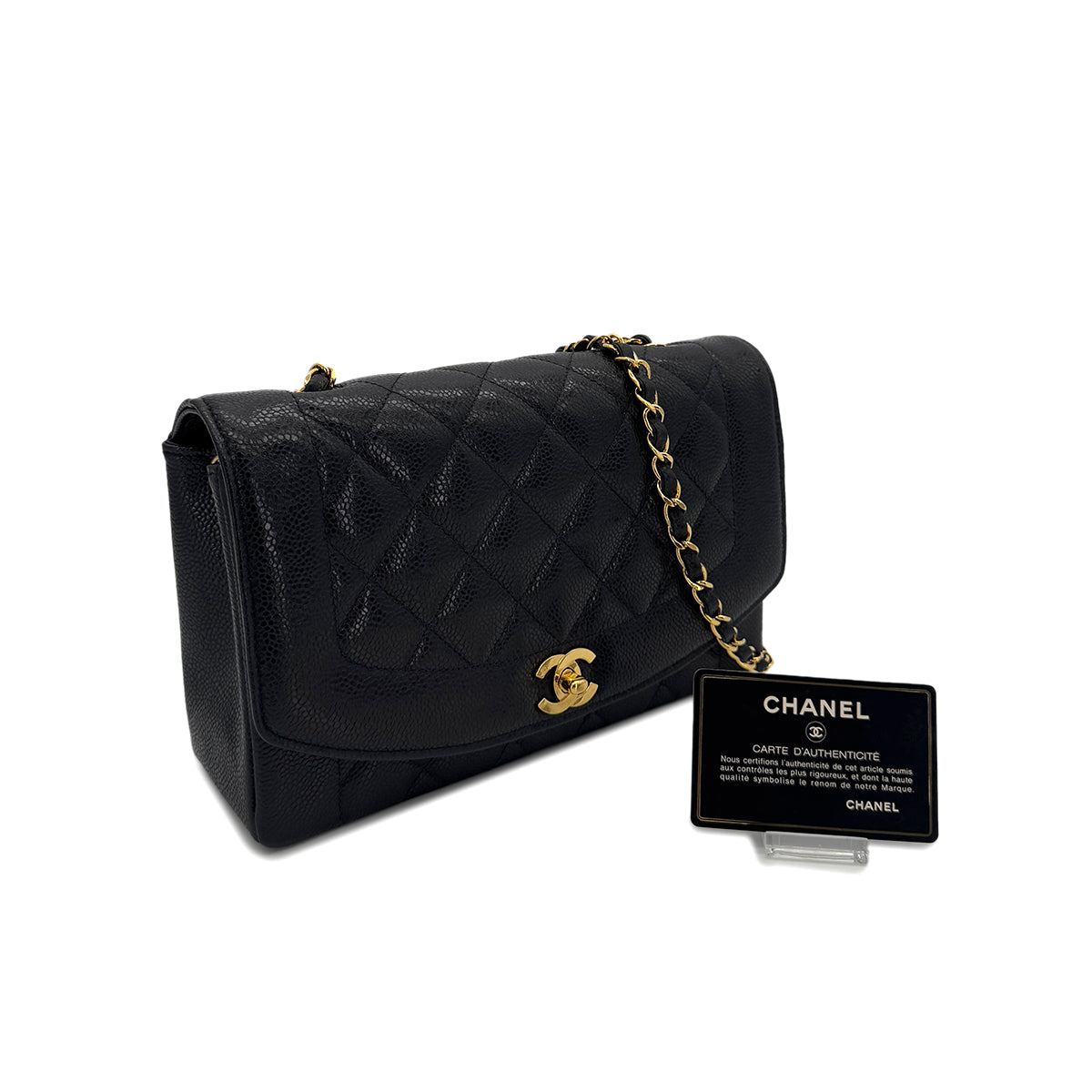 CHANEL VINTAGE DIANA MEDIUM CHAIN SHOULDER BAG BLACK CAVIAR SKIN 90288493