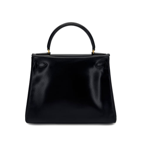 HERMES KELLY 28 RETOURNE BLACK BOXCALF HAND SHOULDER BAG 〇V GHW 90288495 - PURPOSE