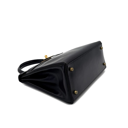 HERMES KELLY 28 RETOURNE BLACK BOXCALF HAND SHOULDER BAG 〇V GHW 90288495 - PURPOSE