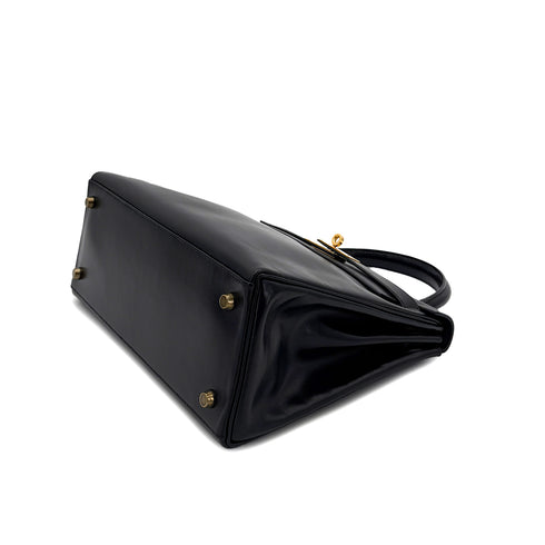 HERMES KELLY 28 RETOURNE BLACK BOXCALF HAND SHOULDER BAG 〇V GHW 90288495 - PURPOSE
