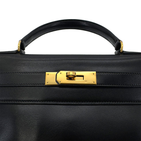 HERMES KELLY 28 RETOURNE BLACK BOXCALF HAND SHOULDER BAG 〇V GHW 90288495 - PURPOSE
