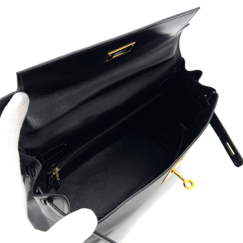 HERMES KELLY 28 RETOURNE BLACK BOXCALF HAND SHOULDER BAG 〇V GHW 90288495 - PURPOSE