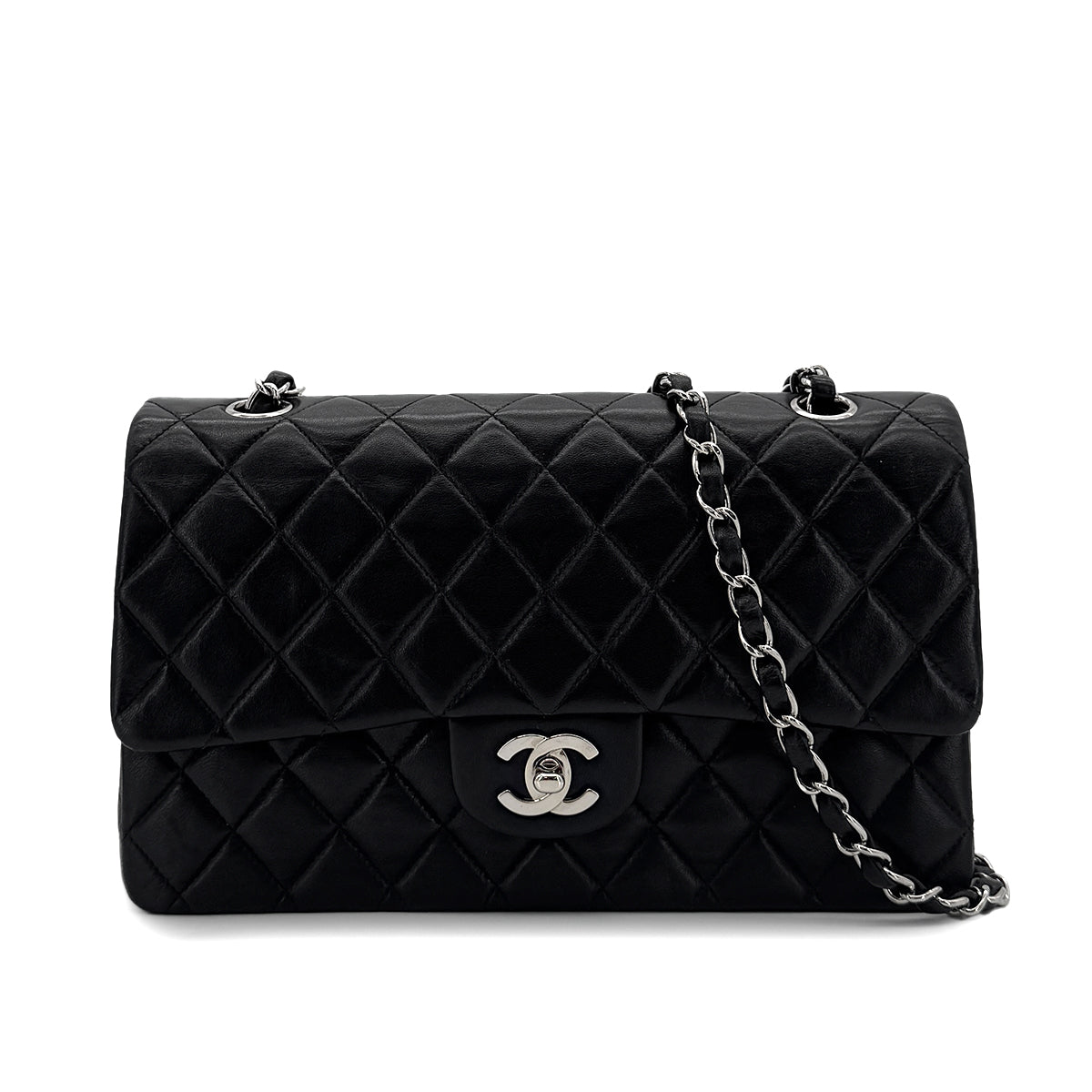 CHANEL VINTAGE CLASSIC FLAP MEDIUM CHAIN SHOULDER BAG BLACK LAMB SKIN 90288496