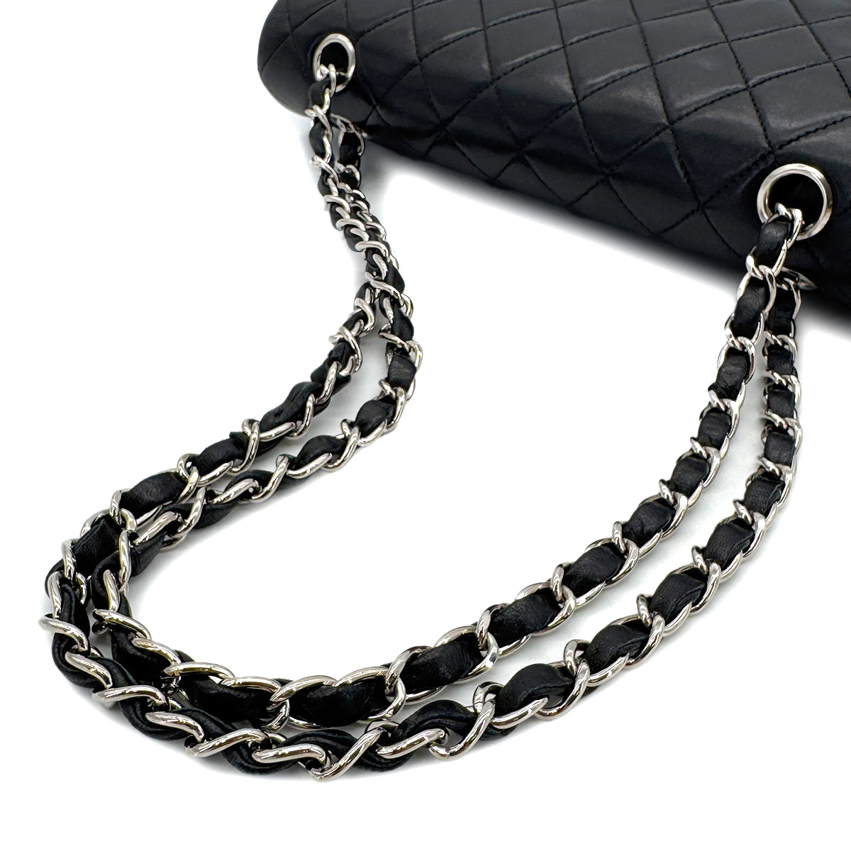 CHANEL VINTAGE CLASSIC FLAP MEDIUM CHAIN SHOULDER BAG BLACK LAMB SKIN 90288496