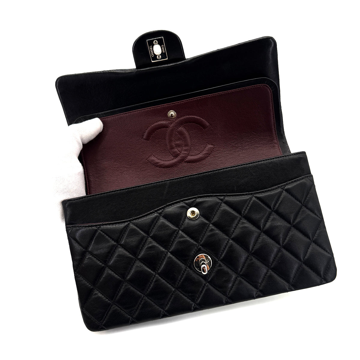 CHANEL VINTAGE CLASSIC FLAP MEDIUM CHAIN SHOULDER BAG BLACK LAMB SKIN 90288496