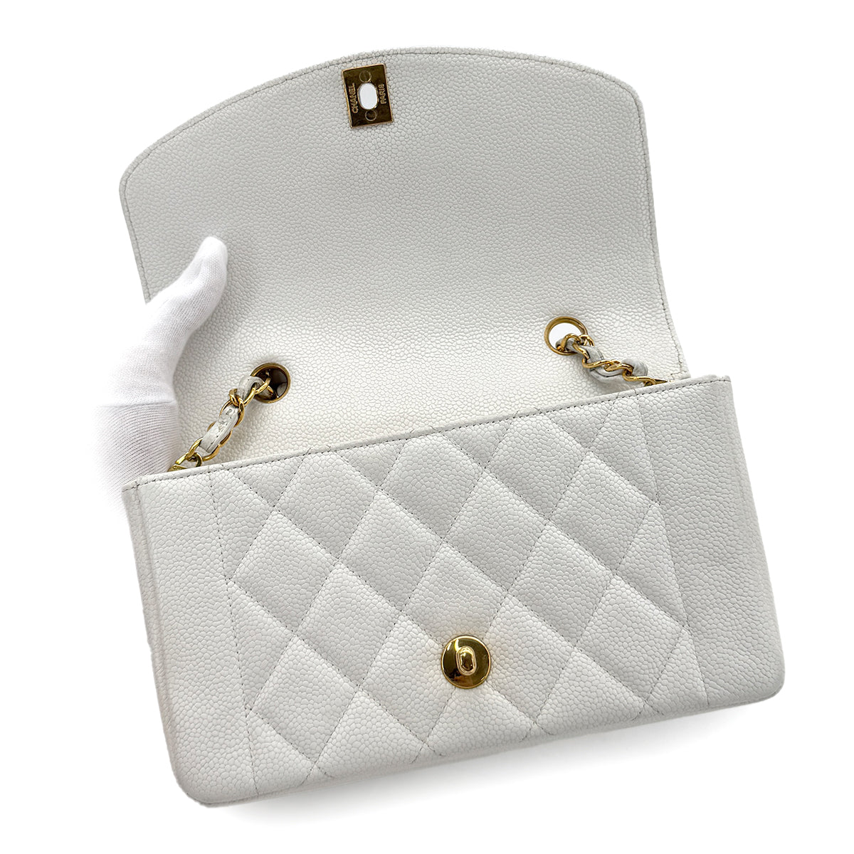 CHANEL VINTAGE DIANA SMALL CHAIN SHOULDER BAG WHITE CAVIAR SKIN 90288497