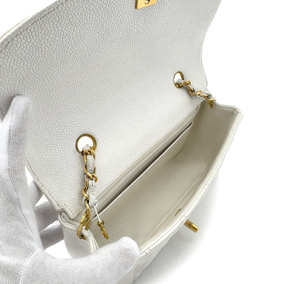 CHANEL VINTAGE DIANA SMALL CHAIN SHOULDER BAG WHITE CAVIAR SKIN 90288497