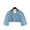 CHANEL COCO FAUX PEARL BUTTON DENIM SHORT JACKET BLUE COTTON 36 P45 RTW 90288505