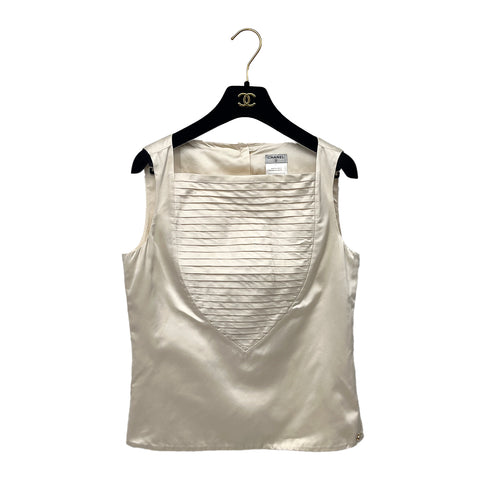 CHANEL SLEEVELESS TOPS LIGHT BEIGE SILK 36 07A RTW 90288507