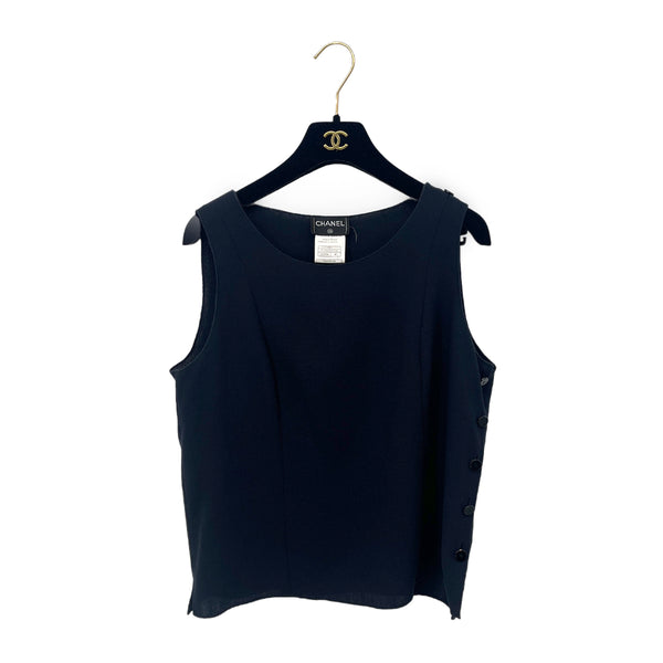 CHANEL VINTAGE COCO BUTTIN SLEEVELESS TOPS NAVY WOOL 42 99C RTW 90288509