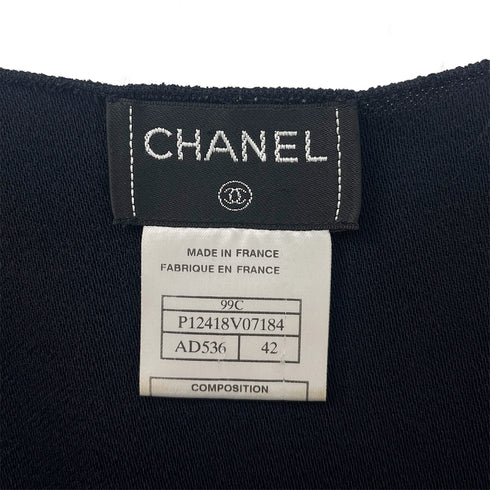 CHANEL VINTAGE COCO BUTTIN SLEEVELESS TOPS NAVY WOOL 42 99C RTW 90288509 - PURPOSE
