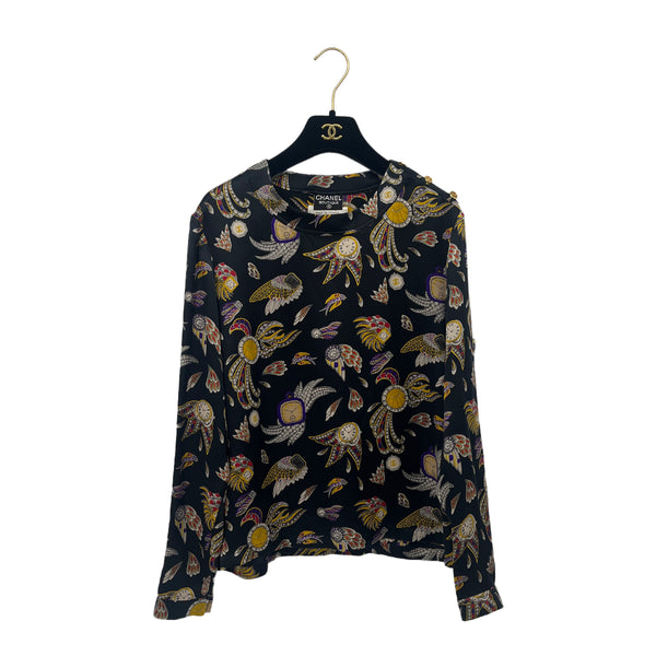 CHANEL VINTAGE COCO BUTTON BLOUSE MULTICOLOR SILK 36 RTW 90288510