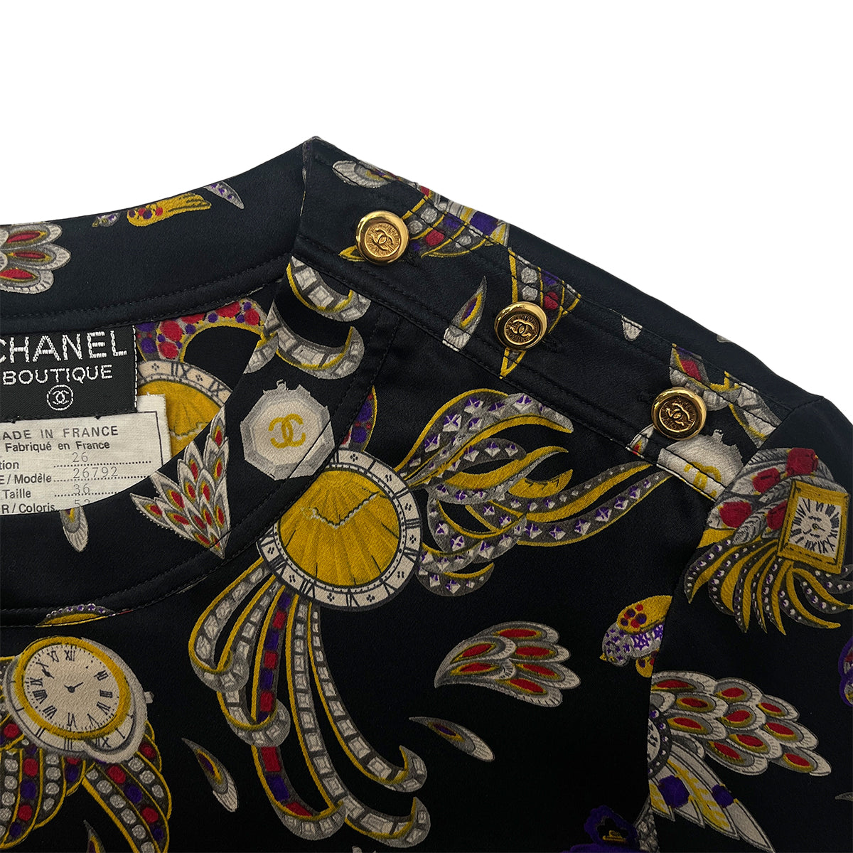 CHANEL VINTAGE COCO BUTTON BLOUSE MULTICOLOR SILK 36 RTW 90288510