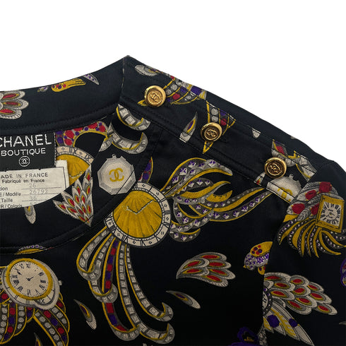 CHANEL VINTAGE COCO BUTTON BLOUSE MULTICOLOR SILK 36 RTW 90288510 - PURPOSE