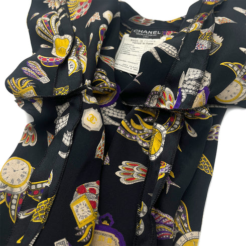 CHANEL VINTAGE COCO BUTTON BLOUSE MULTICOLOR SILK 36 RTW 90288510 - PURPOSE
