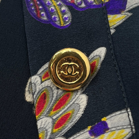 CHANEL VINTAGE COCO BUTTON BLOUSE MULTICOLOR SILK 36 RTW 90288510 - PURPOSE
