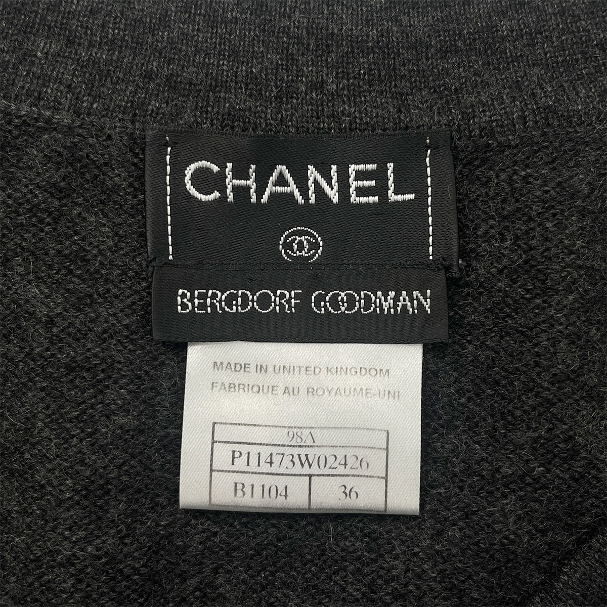 CHANEL VINTAGE LOGO BUTTON CARDIGAN GRAY CASHMERE 36 98A RTW 90288512