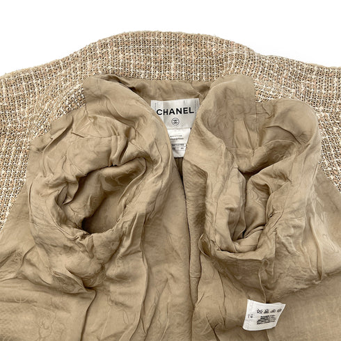 CHANEL TWEED JACKET SKIRT SET BEIGE COTTON 44 P50 RTW 90288513