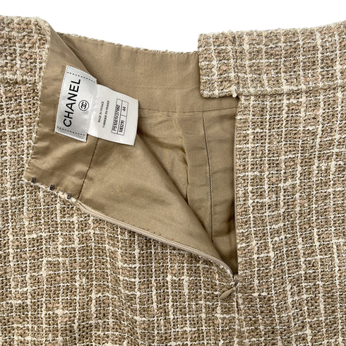 CHANEL TWEED JACKET SKIRT SET BEIGE COTTON 44 P50 RTW 90288513